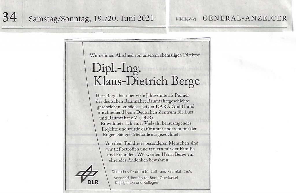Todesanzeige Klaus-Dietrich Berge 20062021