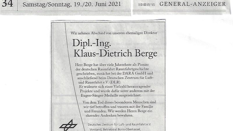 Todesanzeige Klaus-Dietrich Berge 20062021
